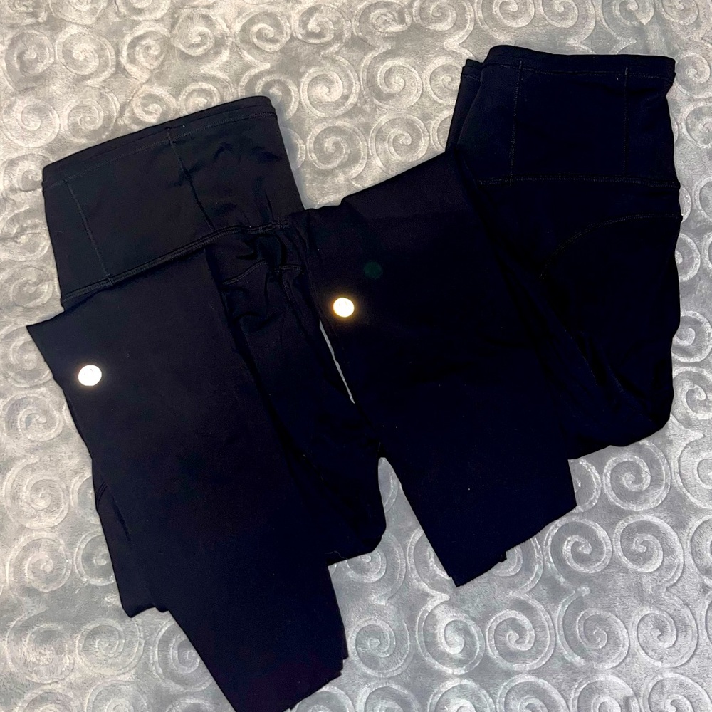 2 pairs Black Lululemon Fast and Free Crops size 6